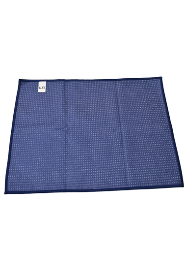 Blue textured Cleaning Cloth with a brand label on a white background