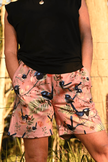 Everyday Outdoor Longline Shorts - Blue Wren Dusty Pink - Wildlyready
