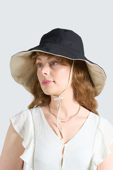 The Seabreeze Wide Brim Linen - Cotton Hat UPF50+ Black - Wildlyready