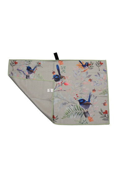 Wildly Ready Waffle Tea Towel - Blue Wren Cream - Wildlyready 1