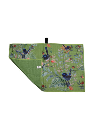 Wildly Ready Waffle Tea Towel - Blue Wren Green - Wildlyready 1