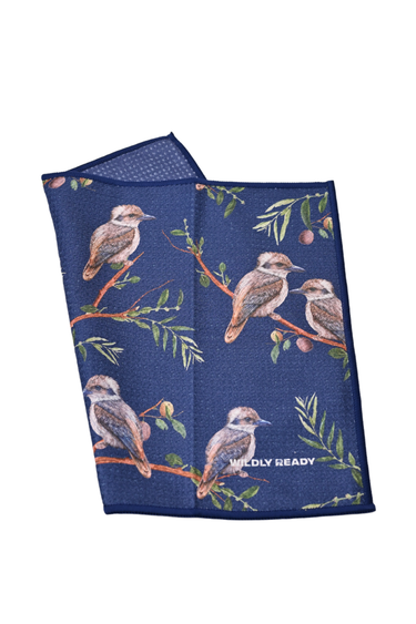 Cleaning Cloth with kookaburra design on a blue background