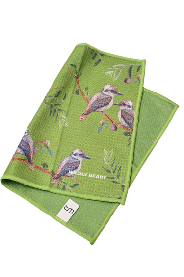 Green Cleaning Clothl with bird design on a white background