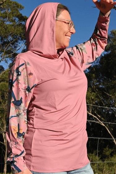 Everyday Outdoor UV Hoodie - Blue Wren Dusty Pink - Wildlyready