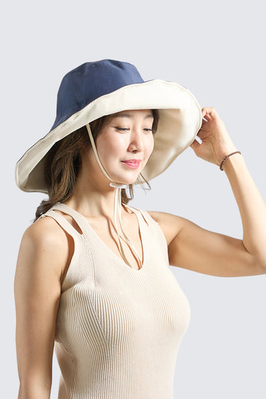 The Mariner Ultra Wide Brim Hat UPF50+ Navy Blue Cream - Wildlyready