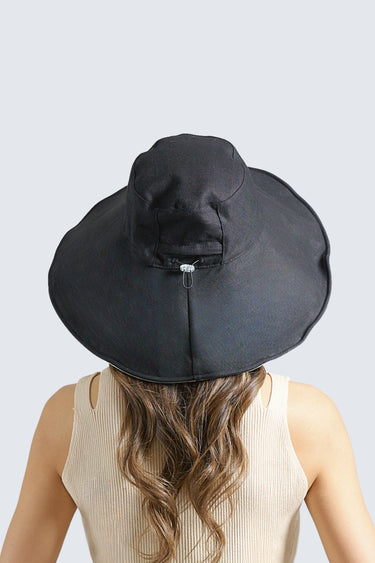 The Seabreeze Wide Brim Linen - Cotton Hat UPF50+ Black - Wildlyready