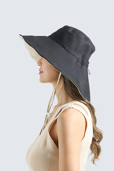 The Seabreeze Wide Brim Linen - Cotton Hat UPF50+ Black - Wildlyready