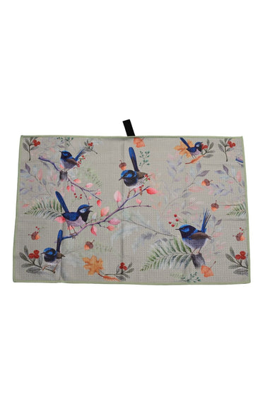 Wildly Ready Waffle Tea Towel - Blue Wren Cream - Wildlyready