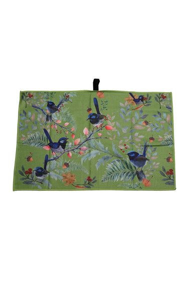 Wildly Ready Waffle Tea Towel - Blue Wren Green - Wildlyready